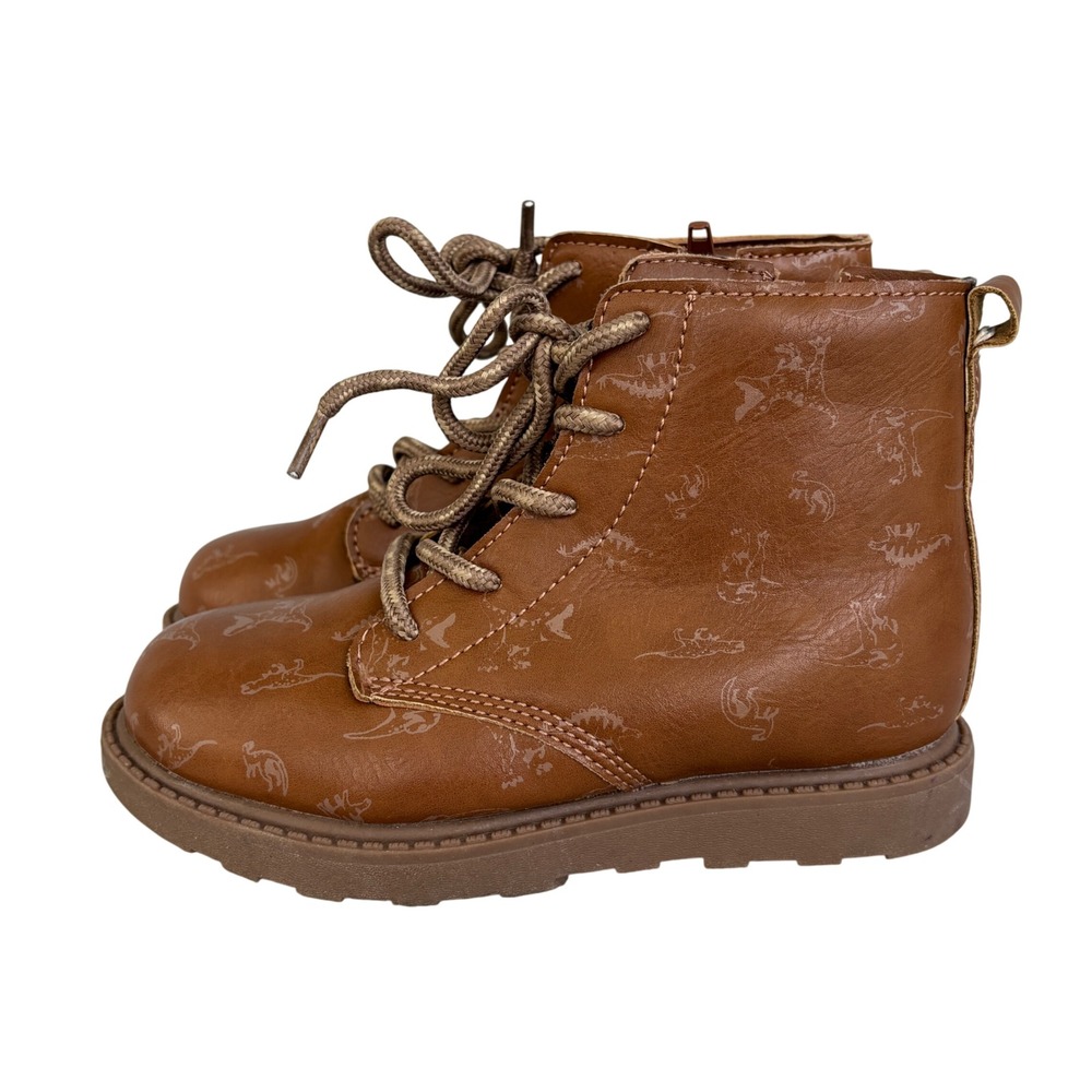 Carters Jugo Kids Brown Dinosaur Print Lace Up Side Zip Combat Boots Size 11M